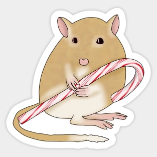 Cute golden gerbil with a candy cane Sticker